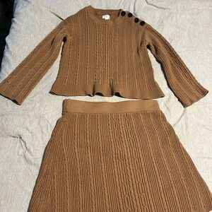 Market & Spruce Tan Cable Knit Sweater and Skirt Set